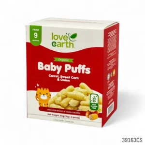 Love Earth Organic Baby Puffs – Carrot, Sweet Corn & Onion (40g, 9+ Months)